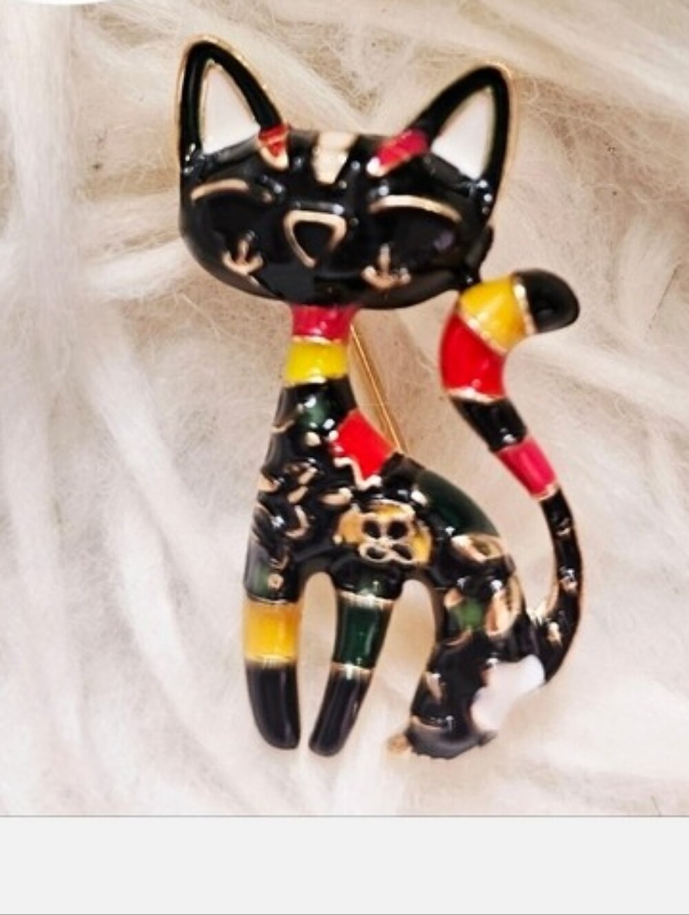 Enamel Ɓlack Cat Brooch With Colorful Accents NWOT